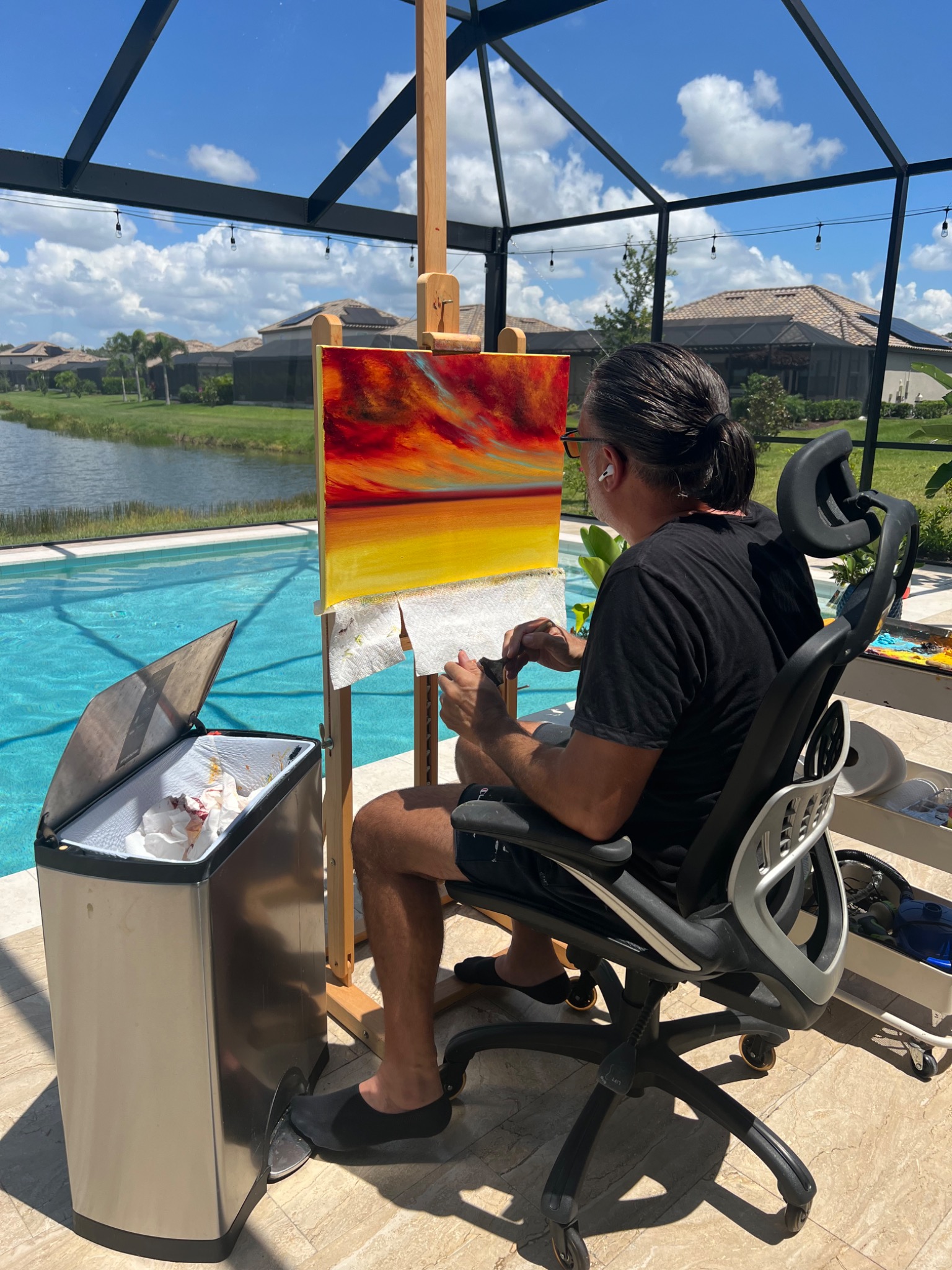 Mark A. Bradford painting outdoors